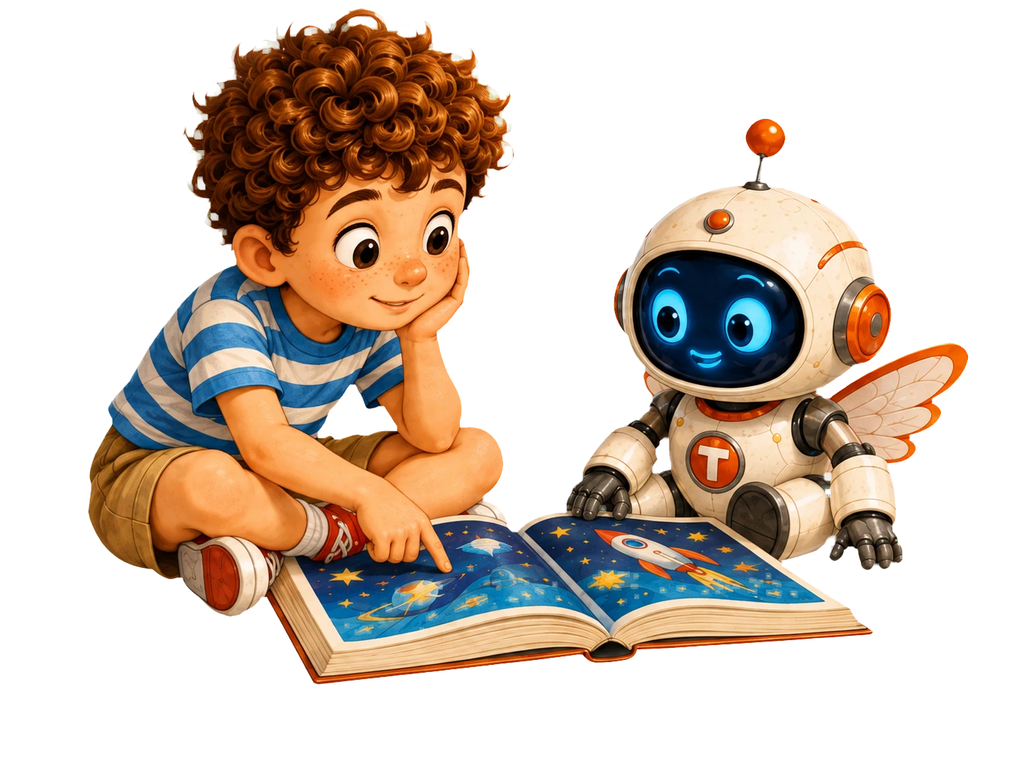 Миша и Тико вместе рассматривают познавательную книгу