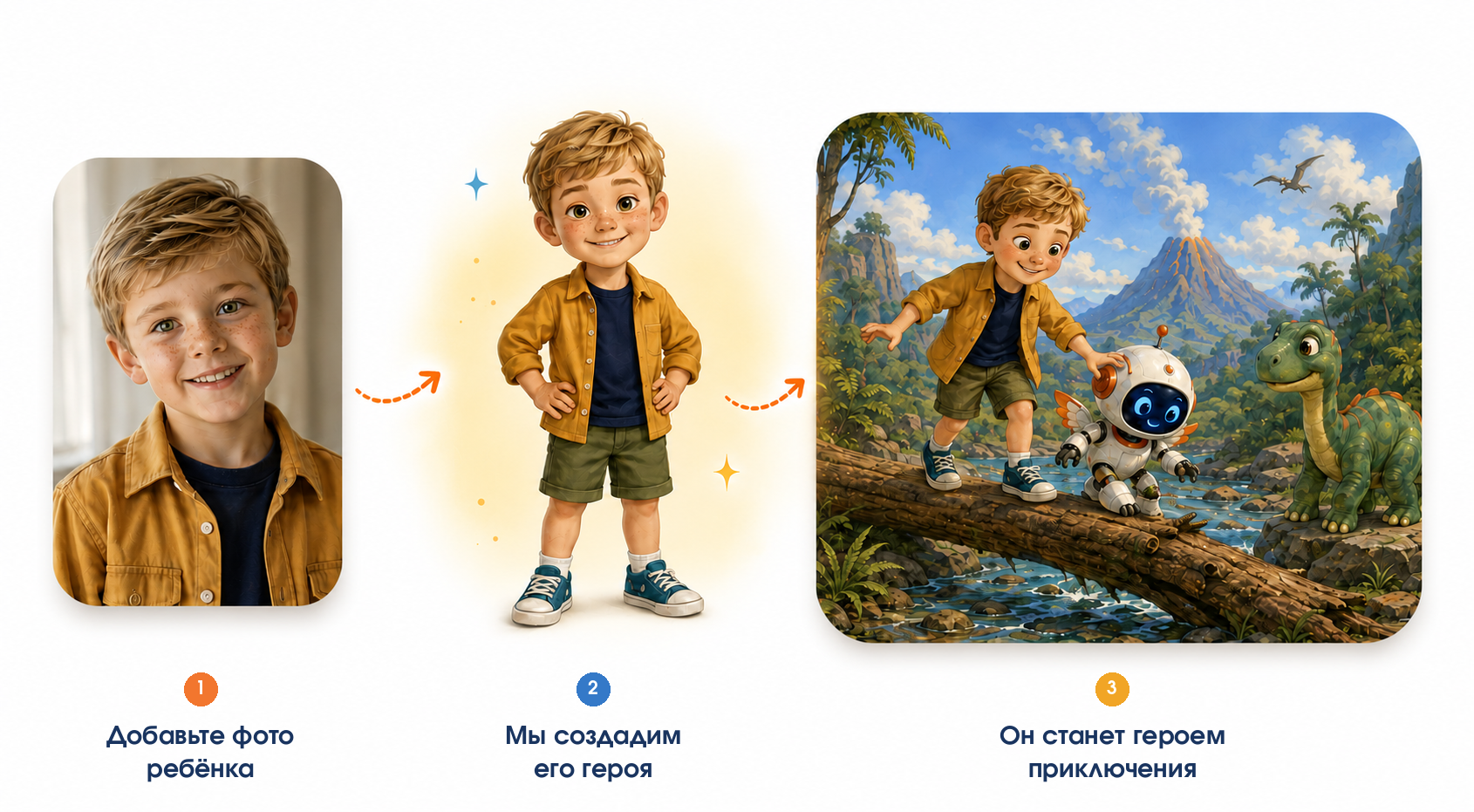 Фото ребёнка превращается в героя и иллюстрацию персональной истории