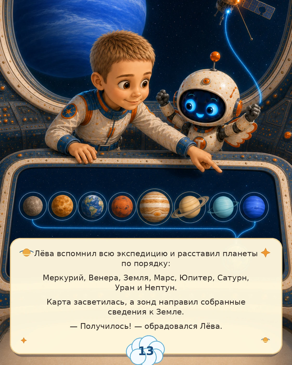 Лёва и Тико исследуют карту Солнечной системы